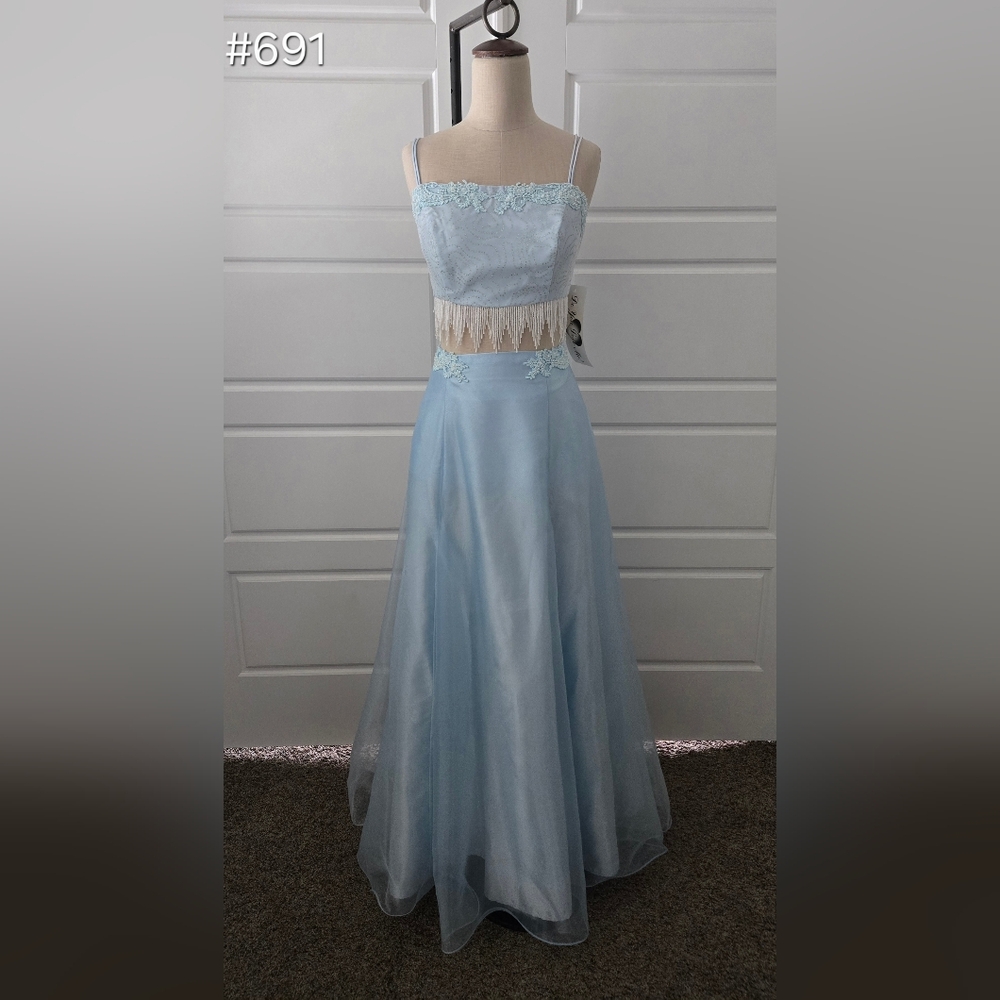 Light Blue Chiffon A-line 2-piece Prom Dress or Costume